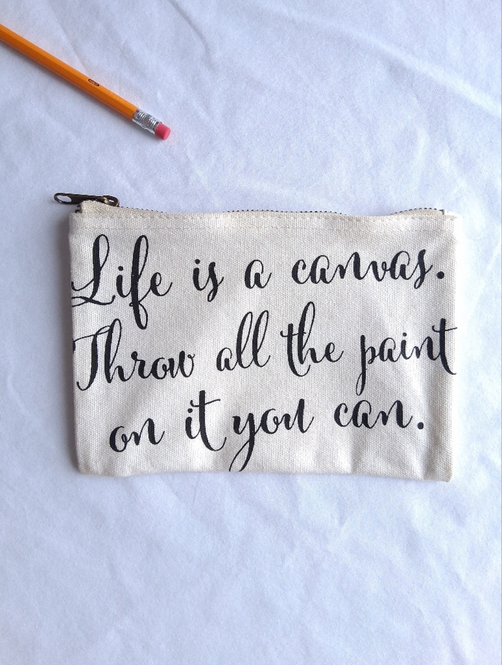 Canvas Pencil Case Cosmetic Bag Cream Black